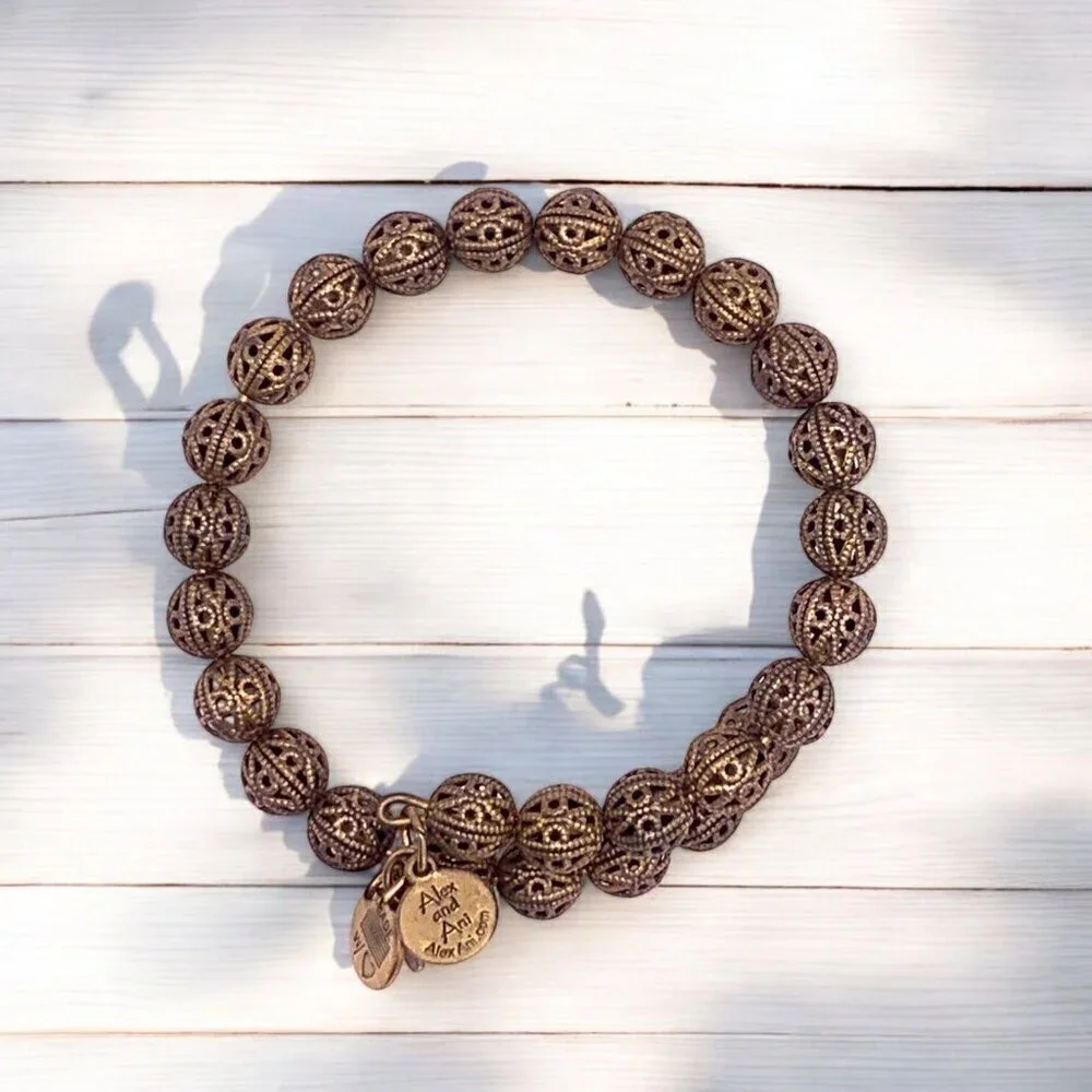 Alex and Ani Copper Beaded Wrap Charm Bracelet Gold Finish - Expands 2